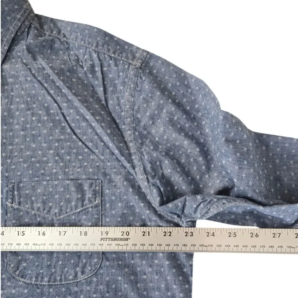Preppy Americana J.Crew Slim Fit Blue Dobby Chambray Floral Button‑Up Shirt XL
